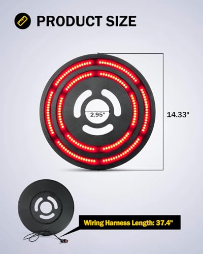 Image of 14 Inch LED Spare Tire Brake Light Compatible with 07-18 Jeep Wrangler JK | Double Ring, Super Bright, ABS Plastic Frame, IP67 Waterproof, Plug N Play