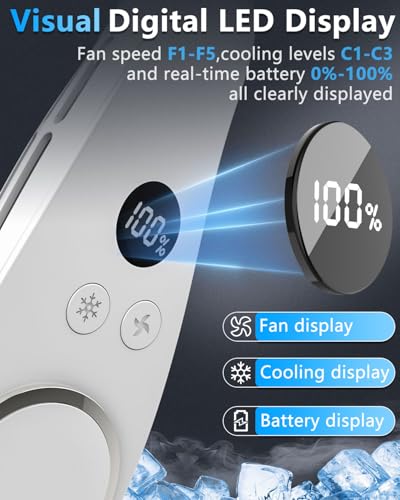 Image of Neck Fan with Cooling Plate-24H Quiet Powerful Fans that Blow Cold Air-5 Speed&Power LED Display-USB 5500mAh Bladeless Wearable Personal AC Cooler for Women,Men,Kids,Travel,Outside,Indoor White