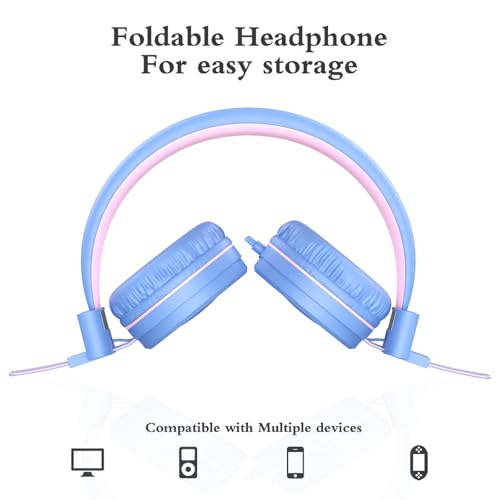 Image of ELECDER i37 Kids Headphones for School Child Girls Boys Teens, Purple /Pink | Foldable Adjustable Lightweight, 3.5mm Audio Jack On Ear Headphones for Smartphones Chromebook Computer PC Tablets Travel
