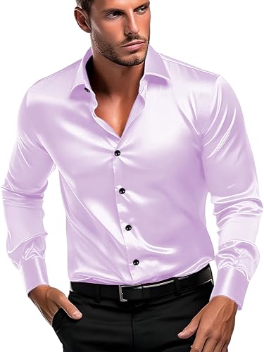 Image of IndoPrimo Men's Satin Shirt with Spread Collar Neck Line Solid Pattern Full Sleeves Regular Fit Western Style and Standard Length