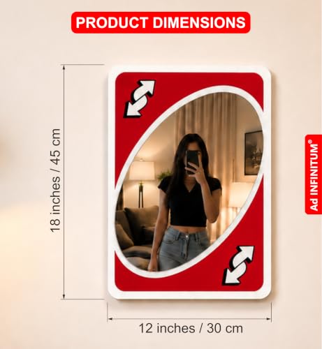 Image of AD INFINITUM Multilayer Wooden Wall Art With Mirror Hanging Decor for Contemporary Home, Bedroom, Living Room, Office etc., (UNO Reverse Red)