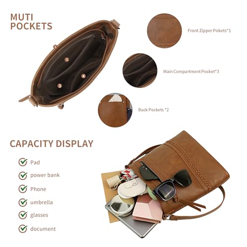 Crossbody Bags for Women, Multi Pocket Adjustable Strap Shoulder Bag, Western Hand Woven Leather Satchel Purse3
