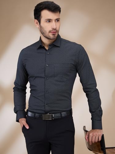 Image of Park Avenue Men's Print Pattern Slim Fit Cotton Blend Full Sleeve Semi Cut Away Collar Formal Shirt