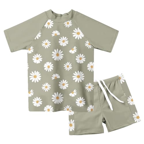 Image of Lovekider Girls Swimsuits Two Piece Rash Guard Set Short Sleeve Bathing Suit Liner Swimwear with Sun Protection 3-12T