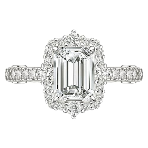 Wuziwen Emerald Cut Engagement Rings for Women Vintage Wedding Ring Cubic Zirconia 925 Sterling Silver Solitaire