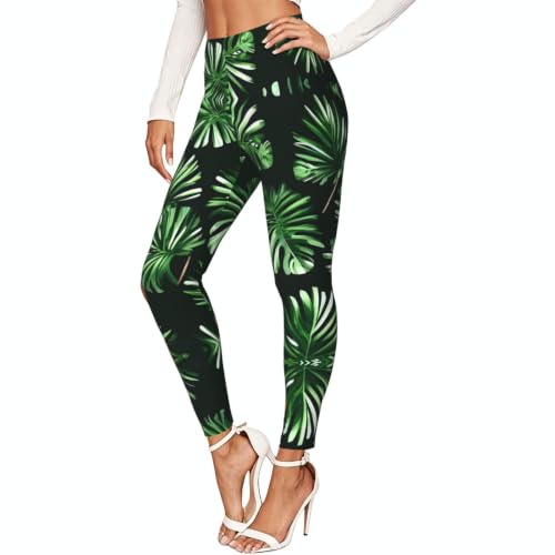Leggings de compresión suave de mujer y ropa de gimnasio con estampado de hojas verdes