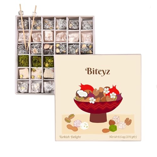 Image of Biteyz Nutty Turkish Delight, Vegan Candy Gift Box - Assorted Gourmet Treats with Pistachios, Walnuts, Hazelnuts, Almonds, Peanuts, and Coconut, 36 Pieces of Luxury Handmade Snacks