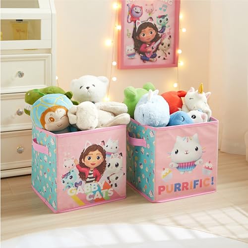 Image of Idea Nuova Gabby's Dollhouse Set of 2 Collapsible Storage Cubes with Carry Handles, Kids Room & Playroom Organizer Bins, 10 inch x 10 inch