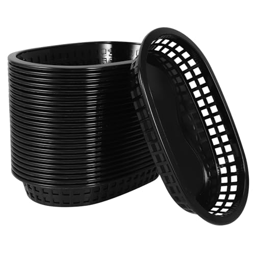 CHILDWEET 24 Cestas para Comida Rápida de Plástico Negro Reutilizables, Cesta para Servir Patatas Fritas y Alimentos Fritos en Hotel o Fiesta