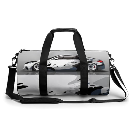 Sac week-end duffel bag blanc voiture de sport fitness et camping
