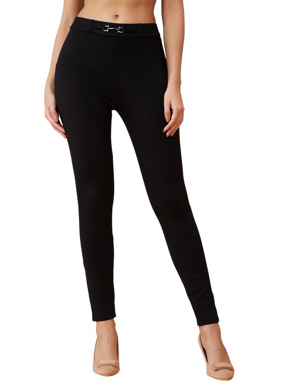 globus Women High Rise Stretchable Flat Front Slim Fit Workwear Treggings-picture-14