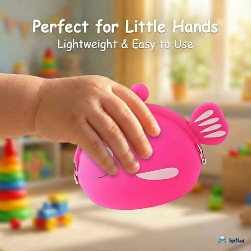 Image of FunBlast Cute Fish Shape Silicone Coin Purse for Kids & Adults - Mini Pouch for Coins, Earphones, Keys & Small Essentials, Aesthetic Pouches for Girls & Women - 12 X 9.5 X 3 Cm (Pink)