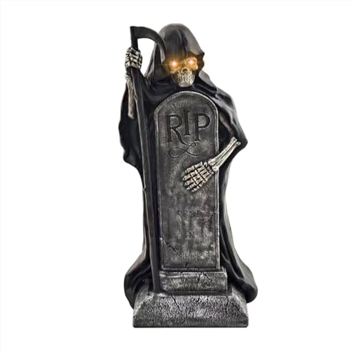Haunted Hill Farm 39-in. MGO Grim Reaper Holding Sickle Statue with LED Eyes, Standing Halloween Decoration for Spooky Indoor or Covered Outdoor Display by Haunted Hill Farm - Used condition - US$100.46