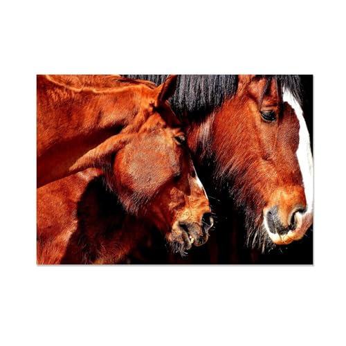 Toile chevaux bruns amoureux image peinture murale d'art moderne 70x105cm