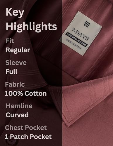 Image of 7-DAYS Men's Premium Formal Shirts - Regular Fit, Full Sleeve, 100% Pure Cotton, Self-Design, with Pocket - Stylish Office Shirts for Men