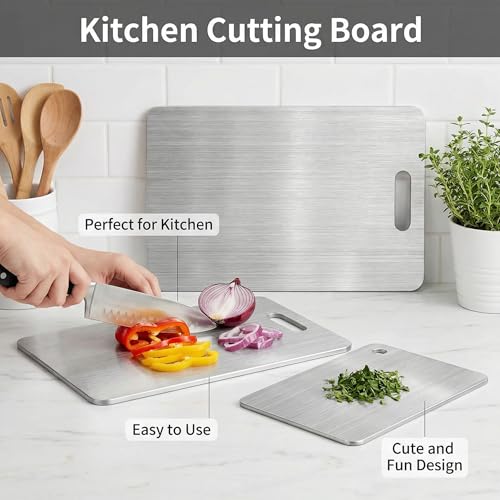 3PCS Titanium Cutting Boards, Double Sided Food-Grade Chopping Board, Knife-Friendly Easy Clean, Durable Hygienic Stainless Steel Titanium Alloy Cutting Mat for Meat Vegetables Kitchen Cooking - Image 4