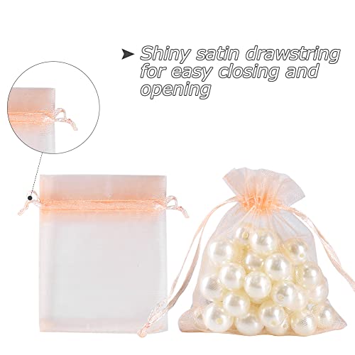 Image of HRX Package 100pcs Little Organza Bags 3 x 4 inch, Blush Peach Mesh Bags Drawstring Pouches for Jewelry Bracelets Candy Party Favor Small Gift