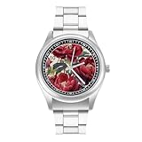 Orologio da polso al quarzo personalizzato con peonie e fiori di peonie ad acquerello, in acciaio inox, con numeri arabi, per uomini e donne