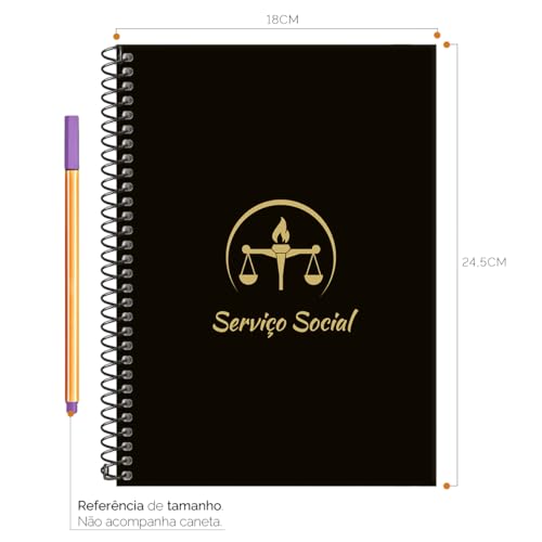 Caderno Colegial 1 Matéria Profissões Serviço Social (Preto e Gold)