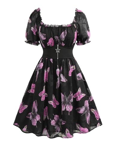 Image of ROSE GAL Women Plus Size Square Neck Milkmaid Dress Butterfly Ruffles Puff Sleeves Cottagecore Dress