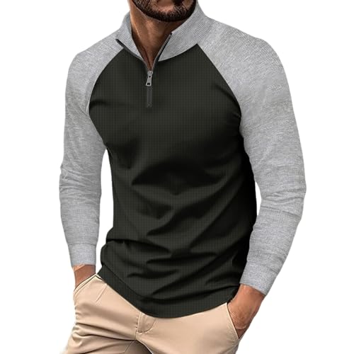 CRNTCEM Mens Quarter Zip Henley Tshirts Long Sleeve Regular Fit Work Tops Mock Neck Casual Active Outdoor Polo Sweatshirts