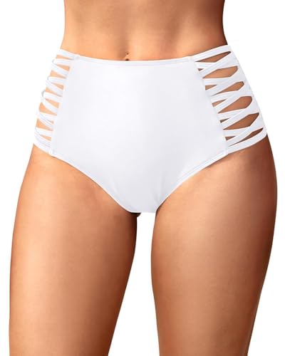 Image of Holipick Women High Waisted Bikini Bottoms Tummy Control Swimsuit Bottoms Strappy Swim Bottom