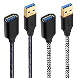 USB Extension Cable, Besgoods 2-Pack 6ft Braided USB 3.0 A Male to A Female Extension Cable Extender Cord for keyboard, Hard Drive, Mouse, Xbox, Printer, Black White