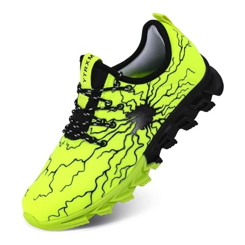 YTRXM Big Boys Girls Slip on Shoes Lightweight Kids Tennis Sneakers Size 4 Youth Athletic Sports Running Shoes Fashion School Walking Green, 1 Pair