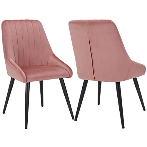 Duhome 2X Silla de Comedor de Tela (Terciopelo) diseño Retro Silla tapizada Vintage con Patas de Metal seleccion de Color 8066, Color:Rosa, Material:Terciopelo Cover