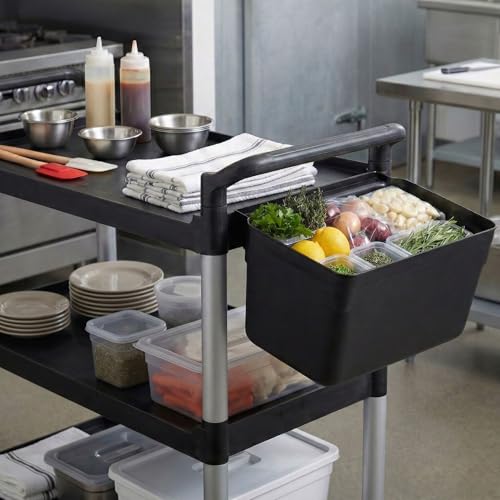 Image of Restaurantware RW Clean 13 Inch x 7 Inch Bus Tub 1 Small Bus Box - Attachable Commerical Black Plastic Restaurant Tub Fits Rolling Utility Cart Heavy Duty