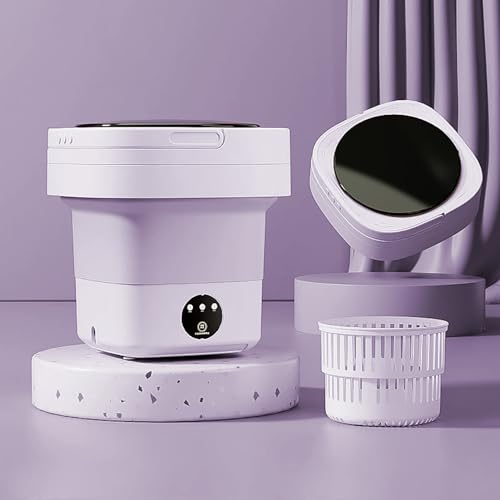 6.5L Portable Washing Machine Foldable Mini Small Portable Washer Washing Machine with Drain Basket for Underwear, Baby Clothes, Small Items, Towels US Plug (Purple)