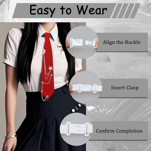 Image of LJBFNN Pre-Tied Ties for Women with Metal Chain, Uniform Shirt Accessory