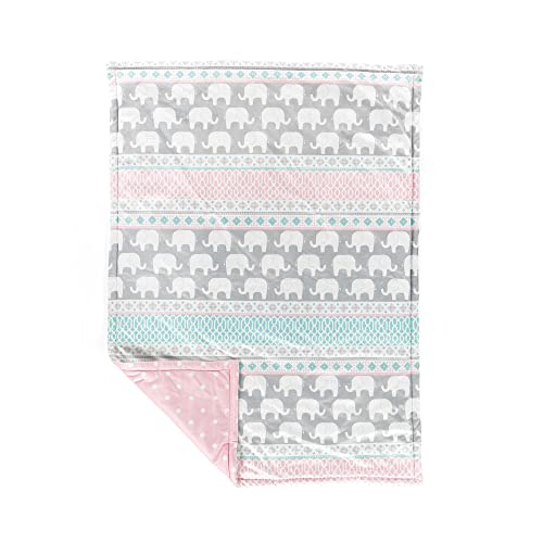 Image of Lush Decor Baby Elephant Stripe Reversible Soft & Plush Oversized Blanket, 50 inch x 36 inch, Pink & Turquoise
