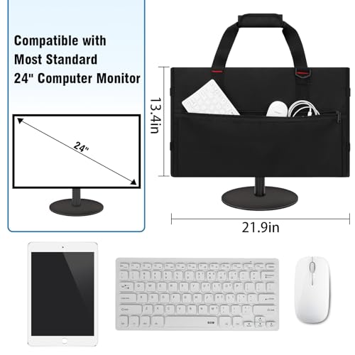 Image of Monitor Carrying Case, Monitor Travel Case for 24 inch LCD Screens and Monitors, Protective Monitor Bag Computer Monitor Dust Covers with Padded Velvet Lining & Adjustable Shoulder Strap