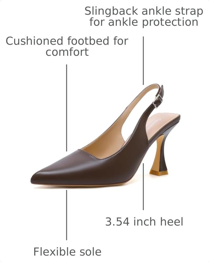 Image of Susanny Slingback Kitten Heels Elegant Dressy Pumps for Women Closed Pointy Toe Sexy Chunky High Heels Wedding Bride Prom Party Dress Shoes