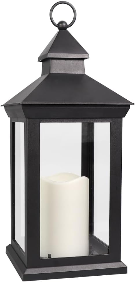 Bright Zeal 2-Pack 14" Candle Lanterns Outdoor Waterproof Decorative Flickering Lights with Timer - Cool White Decorative Indoor LED Lanterns Battery Operated
