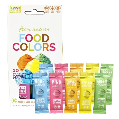 ColorKitchen Food Coloring 10-Pack – Plant-based Colors, Artificial Dye-free, Gluten-free, Kosher, Non-GMO, Vegan, Colors for Frosting and Natural Healthy Baking, Soy free (10 Packets-5 Colors)