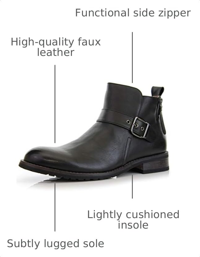 Ferro Aldo Mens Lace-less Ankle Boot Collection | Lug Sole Slip-on Chelsea | Side-Zip Engineer Boots product thumbnail 5