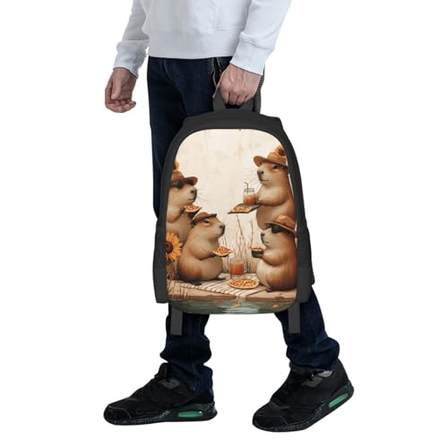 Image of Cute Capybara Print Backpack For Men Women Lightweight Daypack For Daily Commutes Business Travel Hiking