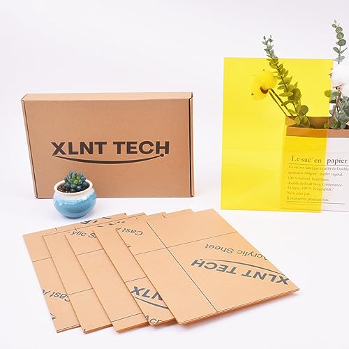Image of 6 PCS Yellow Transparent Cast Acrylic Sheets 8 inch x 12 inch x 0.118 inch, Plexiglass Plastic Sheet for Laser Cutting, Engraving Signs, DIY Projects.