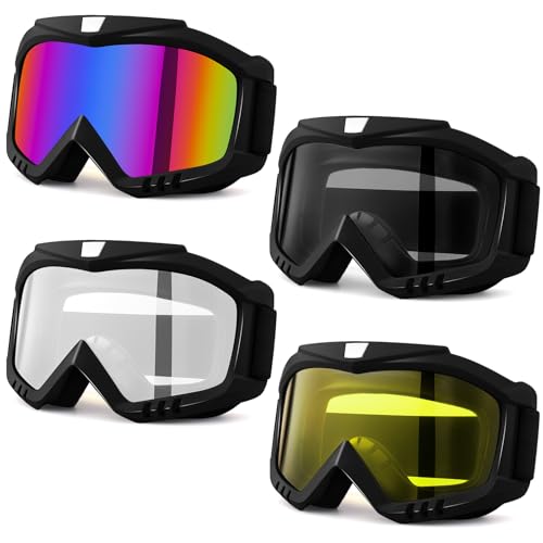 Meng Jiaran 4 Pack Bike Motorcycle Goggles for Riding, Dirt, Ski, ATV, Racing, Windproof Dustproof Dirt Bike Motocross Goggles, Motocross Helmet Windproof Glasses for Adults