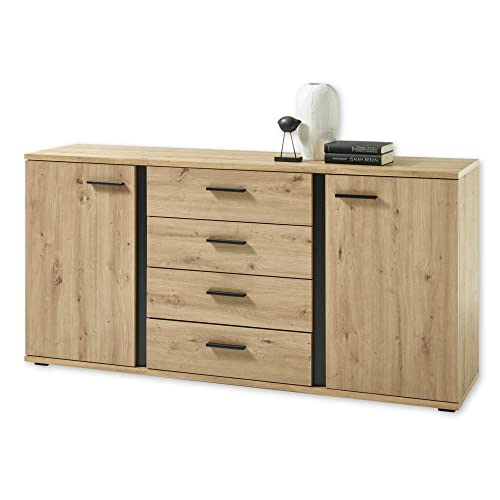KANADA Sideboard in Artisan Eiche Optik, Schwarz - Moderne Kommode mit Schubladen für Ihr Wohnzimmer - 170 x 84 x 40 cm (B/H/T)