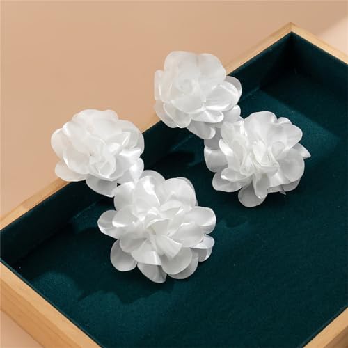 Flower Earrings for Women,Exaggerated Satin Large Flower Long Tassel Drop Earrings Fluffy Fabric Flower Earrings Bohemian Floral Statement Earrings Fashion Romantic Party Wedding Earrings Jewelry（White）4