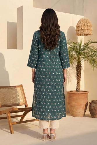 Image of W for Woman Geometric Printed Lace Pure Cotton Straight Kurta