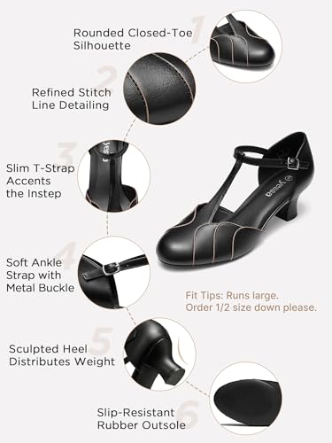 Image of Character Shoes for Women, 2 inch T-Strap 1920s Flapper Dance Shoes Ballroom