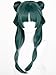 Half and Half Maomao Cosplay Wig with Double Buns & Bangs, 19'' Long Dark Green Anime Ponytails Wigs Pigtail Hair Wig for Women Halloween Party Daily