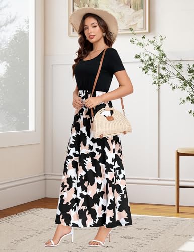 Image of Lacavocor Womens Short Sleeve Maxi Dresses Empire Waist Long Dress