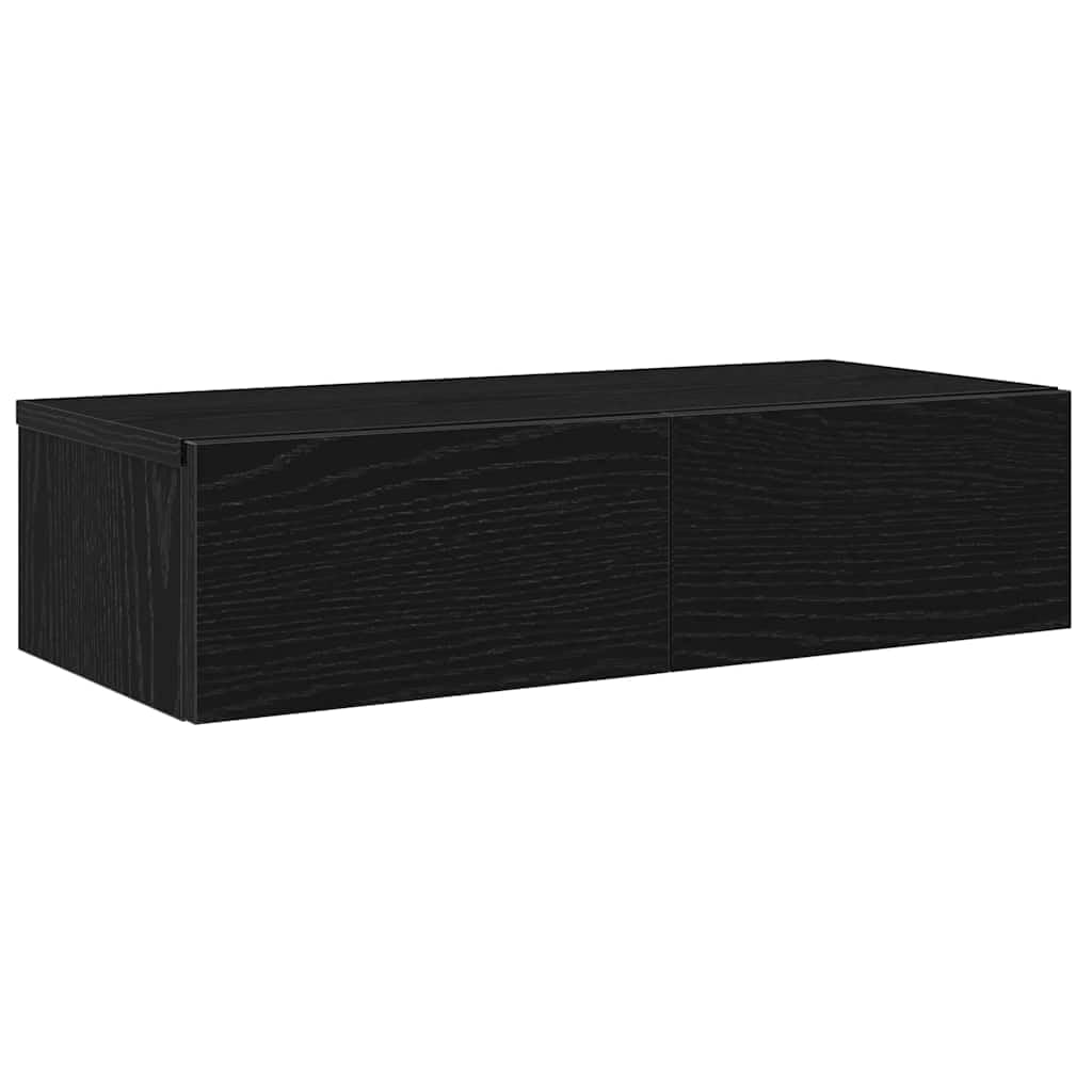 Vidaxl Black Wall Shelf With Drawers 60X26.5x15 Cm Engineered Wood, Wall Shelf With Cabinet, Wall Mounted Storage Cabinet, Wall Storage Unit