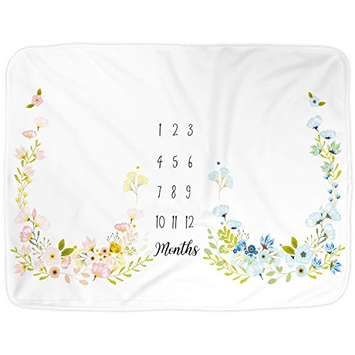 Premium Fleece Boy and Gril Twins Baby Monthly Milestone Baby Blanket for Girl Boy, Large Personalized Photography Background Blankets, Thick Fleece for Mom Newborn