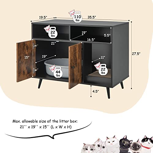Petsite Litter Box Enclosure, Wooden Cat Litter Box Furniture Hidden With Shelves & Scratching Pad, Kitty Large Litter Box Washroom Cabinet End Table #TOP5